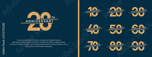 set of anniversary logo gold and white color on blue background for celebration moment
