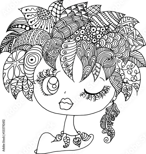 Black and white beauty hair mandala pattern design vector drawing
