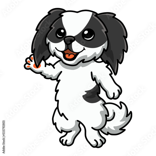 Cute japanese chin dog cartoon waving hand