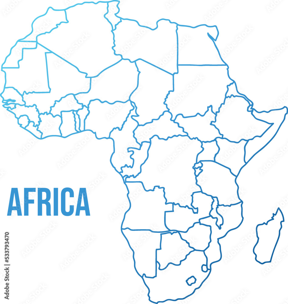 Gradient line map of Africa with countries borders - obrazy, fototapety, plakaty 