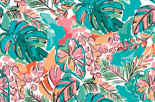 Summer floral pattern looking like unfinished watercolors, perfect for textiles and decoration