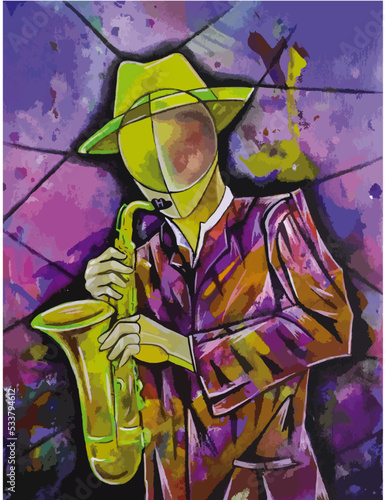Jazz Cubist Sax Musician