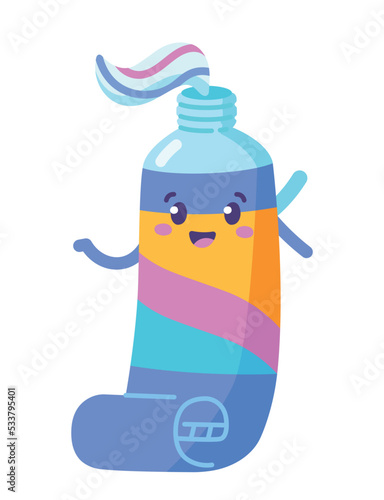 Tooth paste icon. Oral care medicine. Medicine for teeth with fluoride. Fight against caries and pulpitis, prevention and hygiene. Graphic element for website. Cartoon flat vector illustration