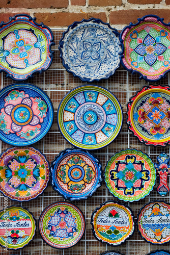 Todos Santos, Mexico. Colorful pottery for sale.