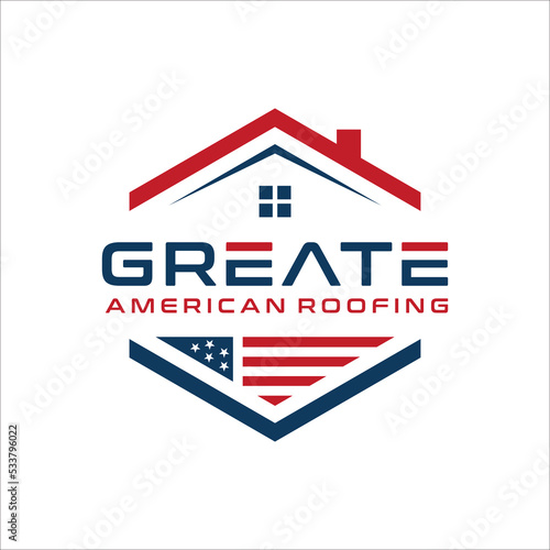 Roofing With American Flag House premium house mortgage logo vector