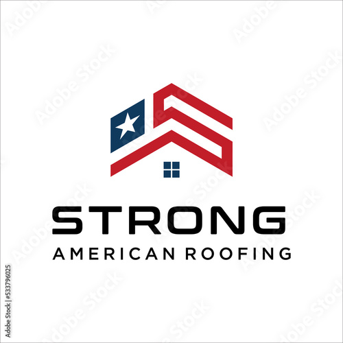 Roofing With American Flag House premium house mortgage logo vector