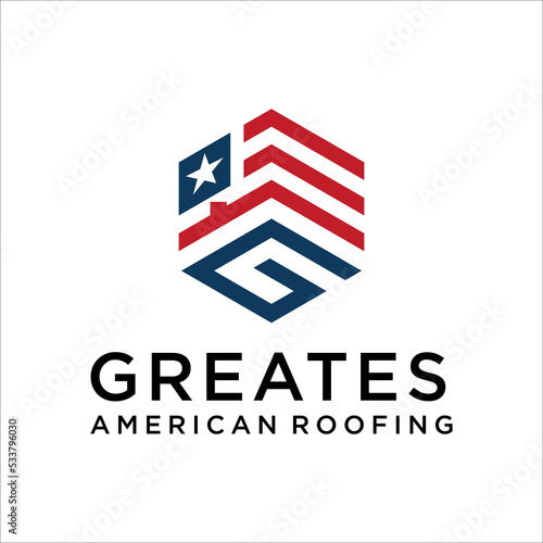 Roofing With American Flag House premium house mortgage logo vector