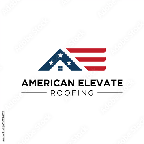 Roofing With American Flag House premium house mortgage logo vector