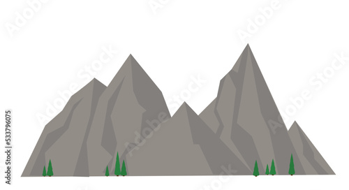 Grey mountains with grass icon. Rocks and hills, sharp peaks, abstract relief. Horizontal landscape element. Nature and geography. Active lifestyle, trip and tourism. Cartoon flat vector illustration © Rudzhan