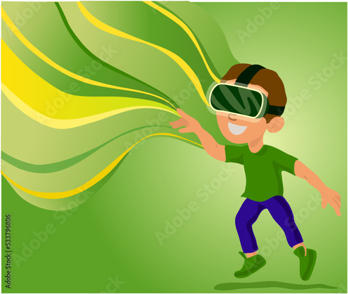 Explore alternative reality. Cyber space and virtual gaming. Virtual reality future technology. Discover virtual reality. Kid boy wear vr glasses green background. Child boy play virtual reality game.