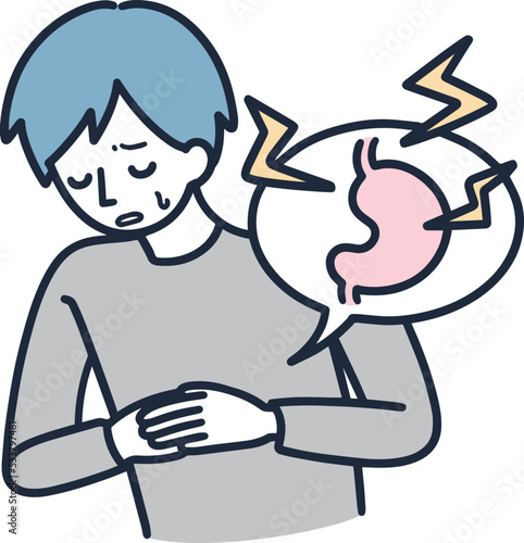 胃痛で悩んでいる男性　シンプルイラスト