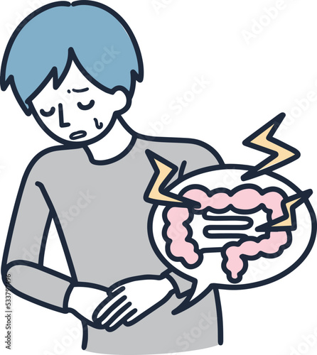腹痛で悩んでいる男性　シンプルイラスト