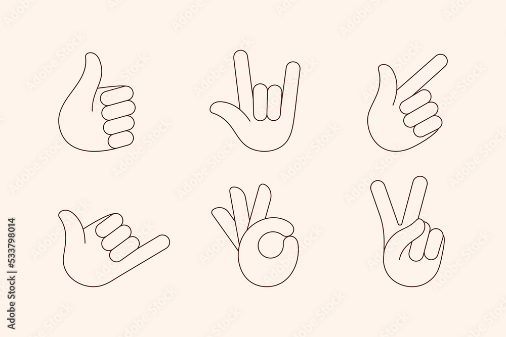 Hand Gestures Line Icons Set in Trendy Minimal Style . Abstract Vector Illustration Palms in Different Signs Hand Gestures Line Icons Set in Trendy Minimal Style . Abstract Vector Illustration Palms in Different Signs