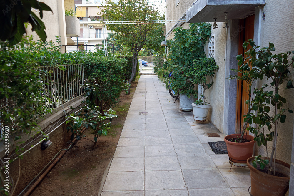 Entrance pathway to a building in Palaio Faliro, Athens. Entrance pathway to a building in Palaio Faliro, Athens.
