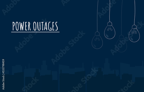 Hand drawn bulb lamp Blackout Power outage web banner with copy space area