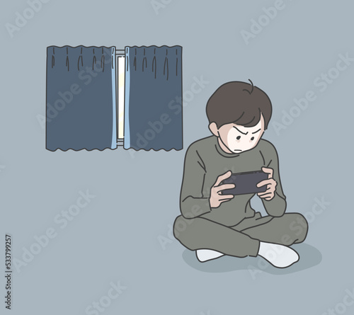 徹夜でゲームにのめり込むゲーム依存の少年　ゲーム依存症　スマホ依存