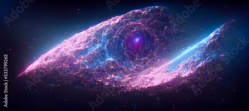 Violet  pink  blue and cyan universe. Nebula and stars in the galaxy landscape. 3D rendering