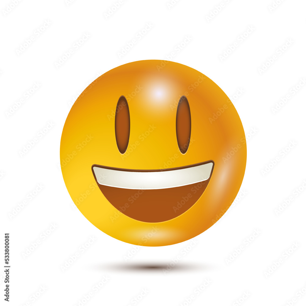 Fototapeta premium Grinning face with big eyes. funny yellow emoticon. realistic emoticon. isolated in white background. Vector Emoji. for ui interface