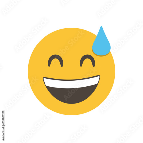 Phew emoji, grinning face with sweat, relief emoji. funny yellow emoticon. smiling emoticon character design. 3D emoticon for web. Vector Emoji. for ui interface