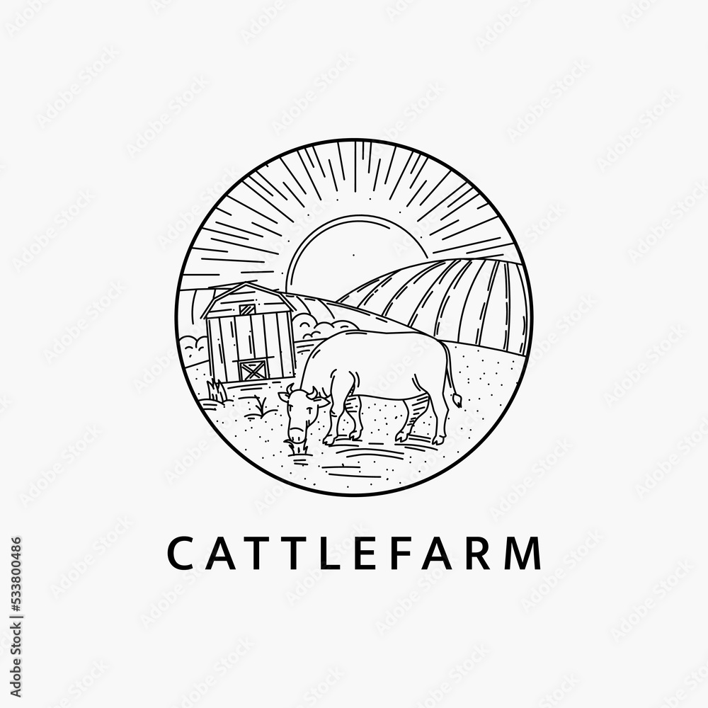 Minimalist cattle farm logo line art illustration template design