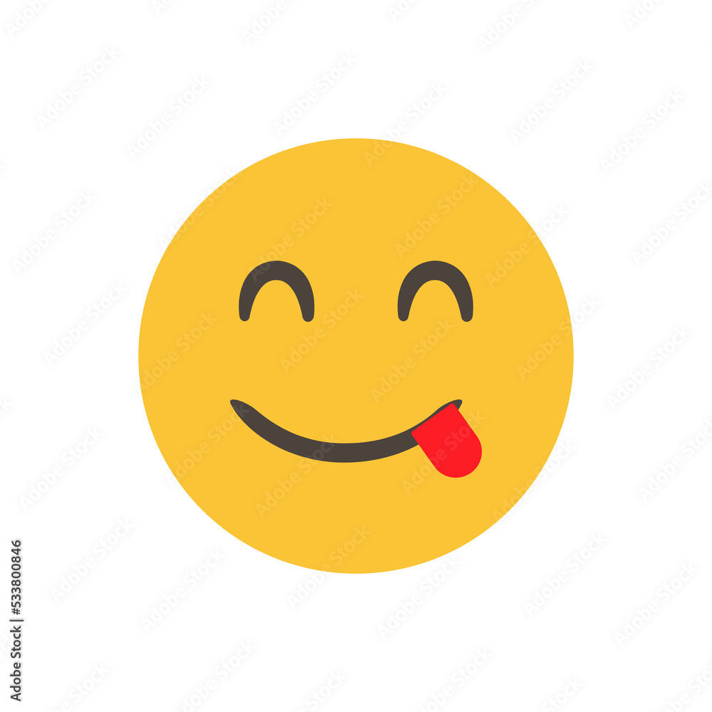 Fototapeta premium Tasty, deliciuos, yum. funny yellow emoticon. smiling emoticon character design. Isolated 3D. Vector Emoji. for app