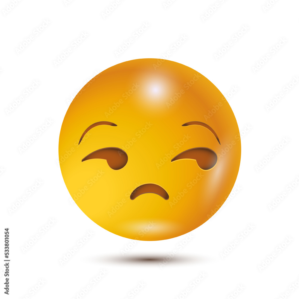 Fototapeta premium Dissatisfied, Meh, Unimpressed. funny yellow emoticon. smiling emoticon character design. 3D emoticon for web. Vector Emoji. for web interface