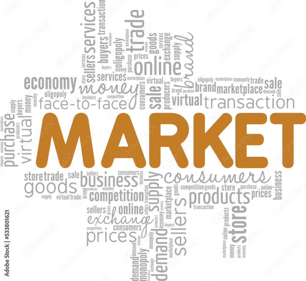 Market word cloud conceptual design isolated on white background.