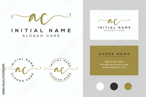 Simple elegant initial ac handwriting logo with business card template