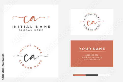 Simple elegant initial ca handwriting logo with business card template