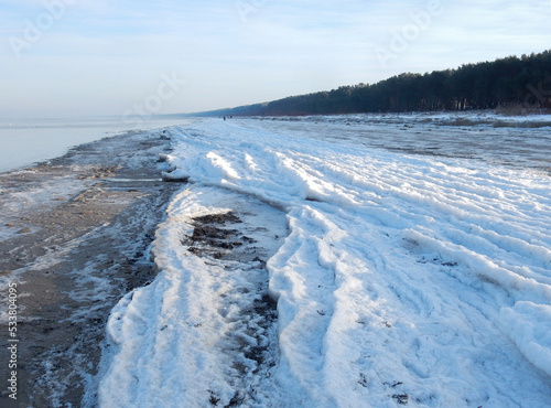 snow covered shore of the winter sea, Baltic Sea