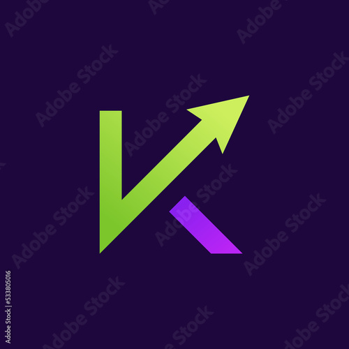 letter K logo with arrow shape design