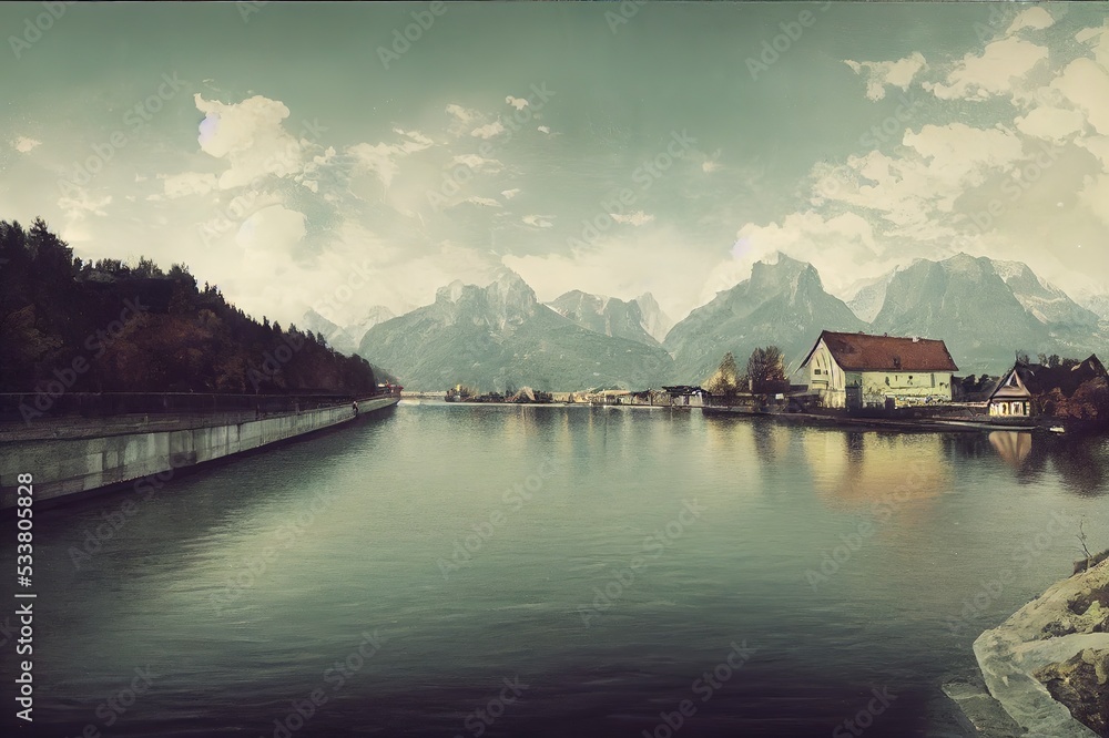 Obraz premium Christmas bridge in Reichenau I. High quality illustration