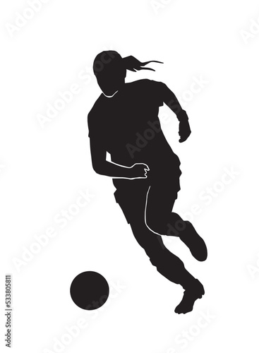 Female football. silhouette of athlete soccer players with ball in motion  action isolated on white background.