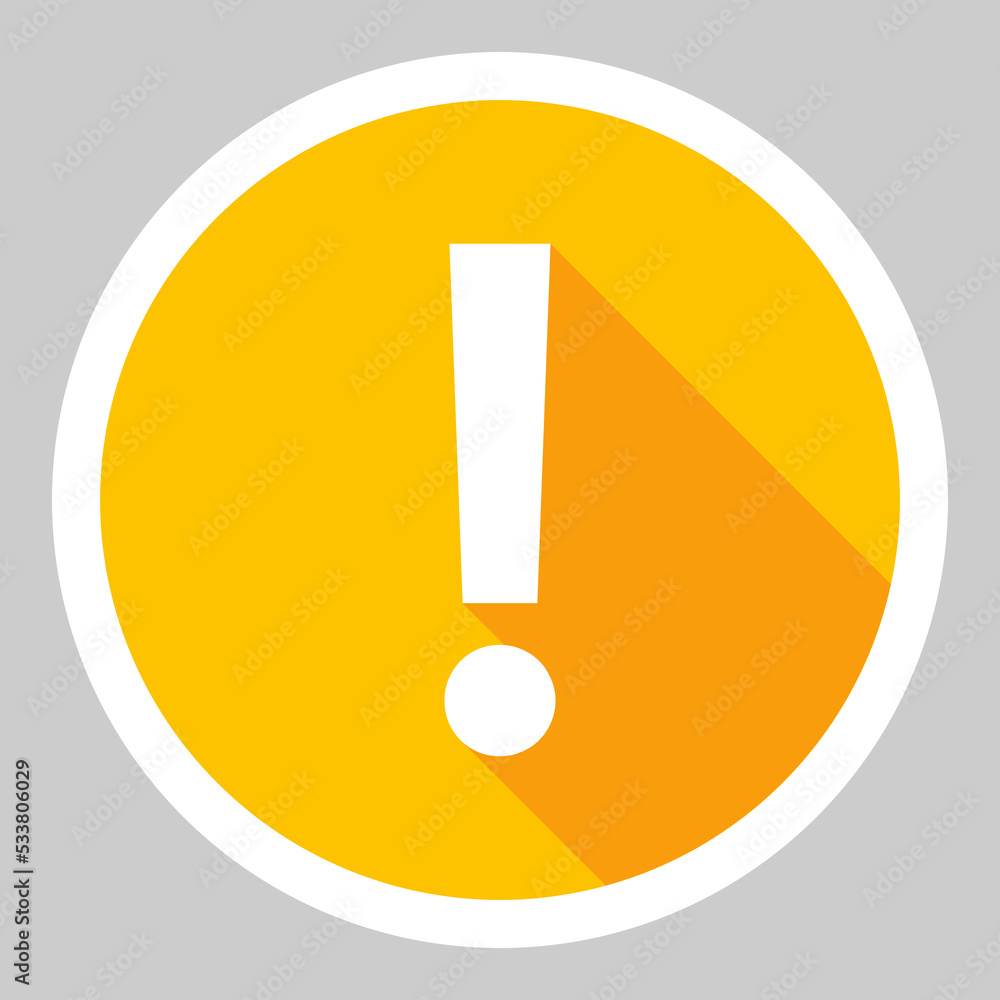 Exclamation mark, Attention sign, Caution icon, Hazard warning symbol, vector mark symbols Yellow style. White stroke design. Isolated icon. Exclamation mark, Attention sign, Caution icon, Hazard warning symbol, vector mark symbols Yellow style. White stroke design. Isolated icon.