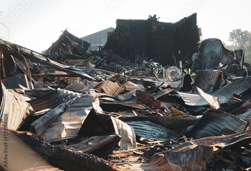 Debris and rubble after building fire