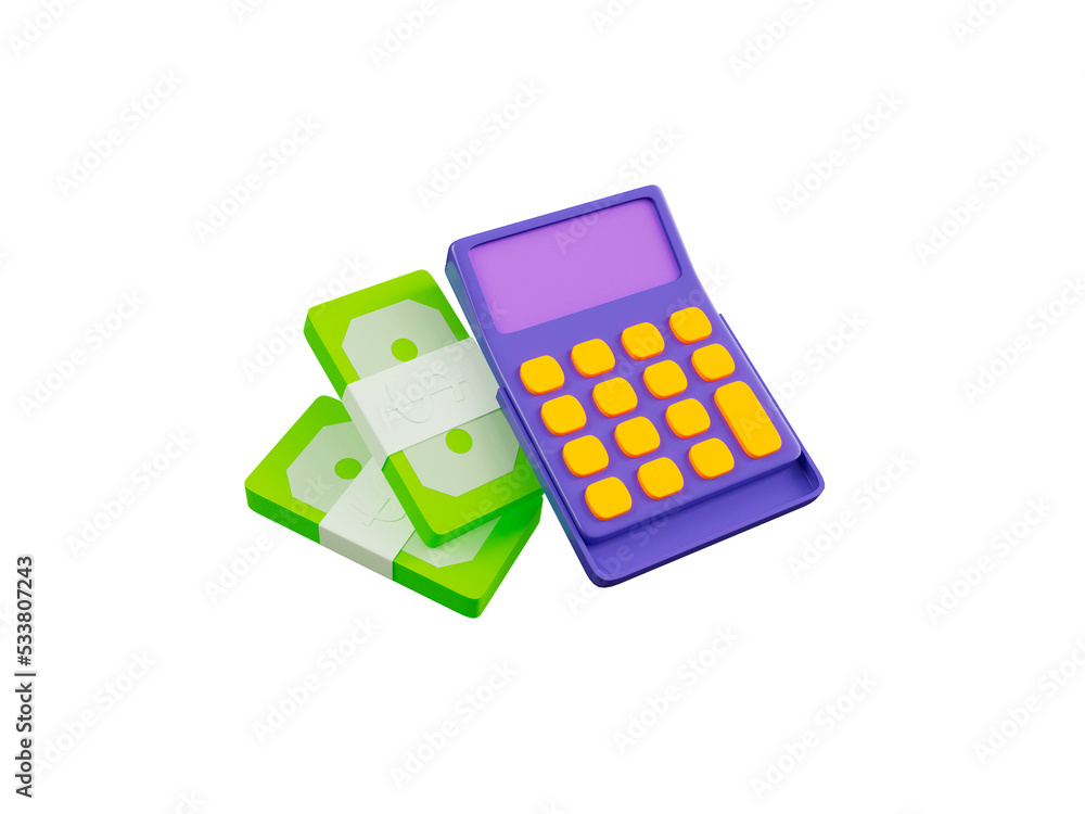 Calculator with money icon isolated 3d render illustration Calculator with money icon isolated 3d render illustration