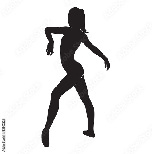 vector silhouettes of young woman doing sport exercises in standing positions. Fitness workout icon. Slim sportive girl black profile isolated on white background. Healthy lifestyle. © Adikris