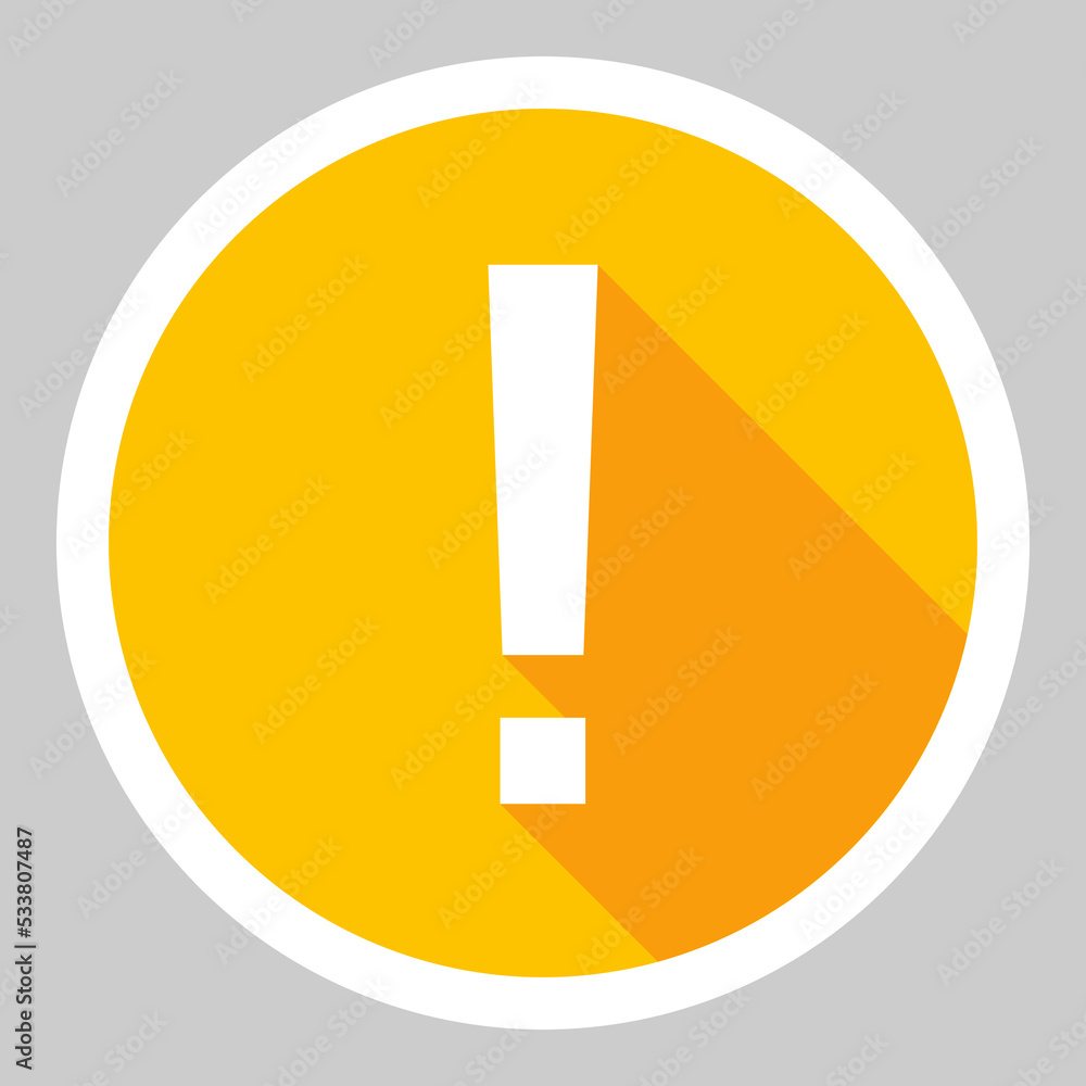 Exclamation mark, Attention sign, Caution icon, Hazard warning symbol, vector mark symbols Yellow style. White stroke design. Isolated icon. Exclamation mark, Attention sign, Caution icon, Hazard warning symbol, vector mark symbols Yellow style. White stroke design. Isolated icon.