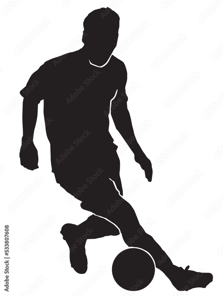 Silhouette of a male football player on white background