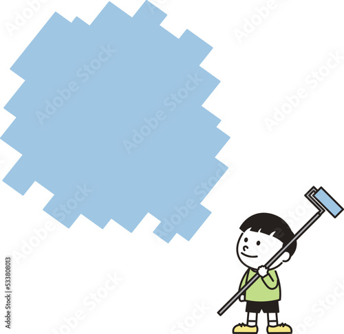 男の子が塗ったペンキが吹き出しになっているイラスト素材