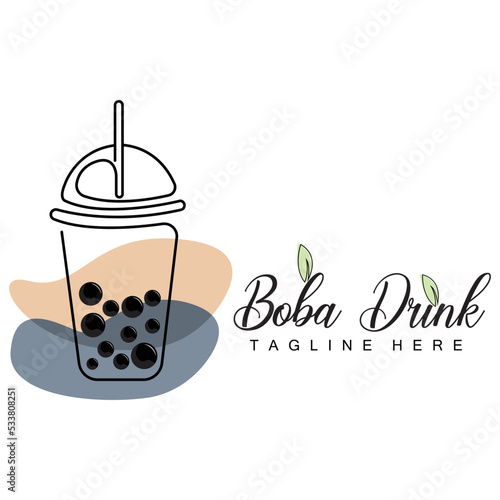 Boba Drink Logo Design, Modern Jelly Drink Bubble Vector, Boba Drink Brand Glass Illustration