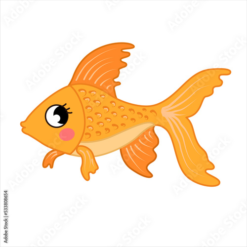 Vector illustration of cute cartoon goldfish isolated on white background.
