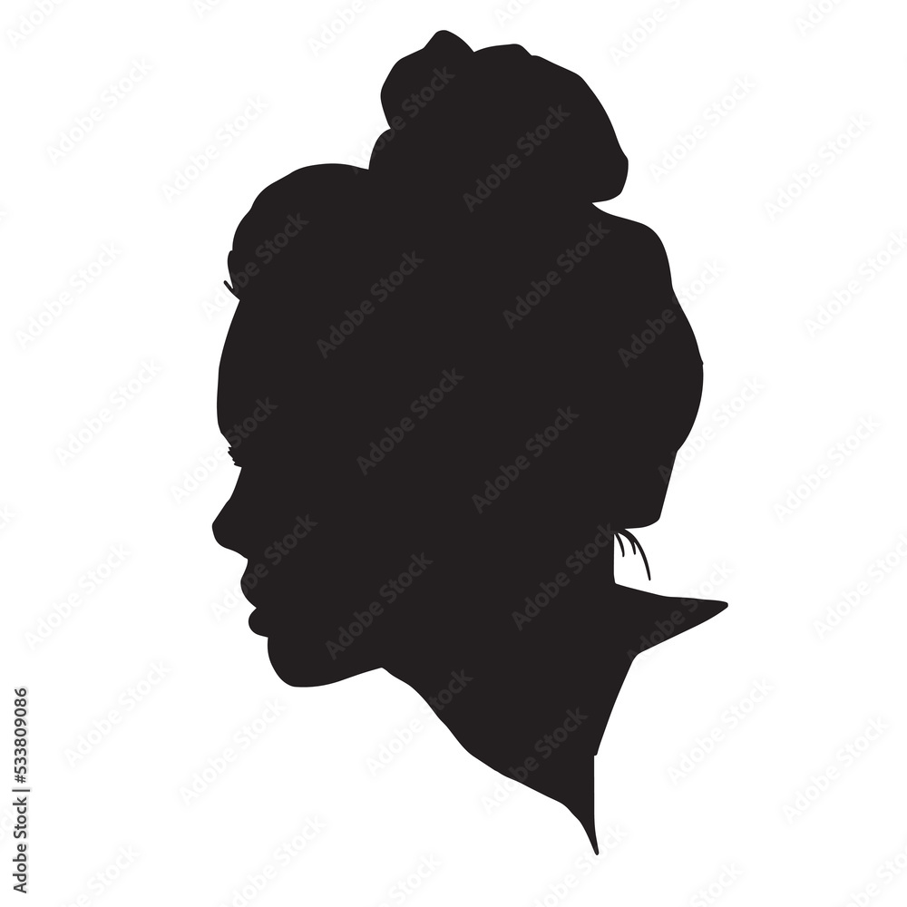 side view portrait of the female head silhouette with hair in bun