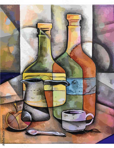 Still life with bottle and glass