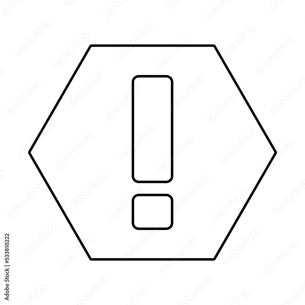 Exclamation mark, Attention sign, Caution icon, Hazard warning symbol, vector mark symbols. Black outline design. Isolated icon. Exclamation mark, Attention sign, Caution icon, Hazard warning symbol, vector mark symbols. Black outline design. Isolated icon.