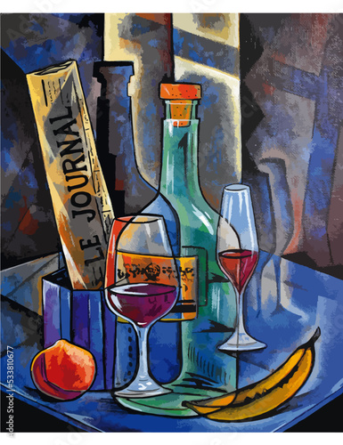 still life with bottle and glass