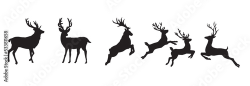 Set of stag silhouette male deer vector icon on white background