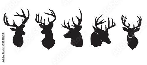 Obraz na plátne Set of stag silhouette male deer vector icon on white background