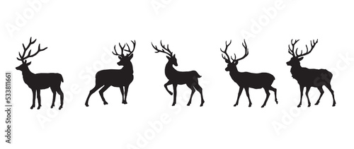 Set of stag silhouette male deer vector icon on white background