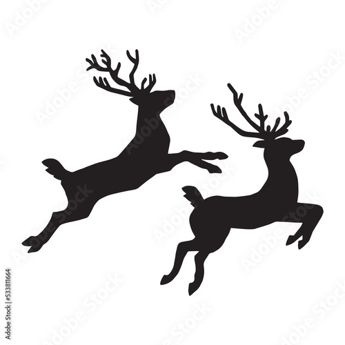 Set of stag silhouette male deer vector icon on white background